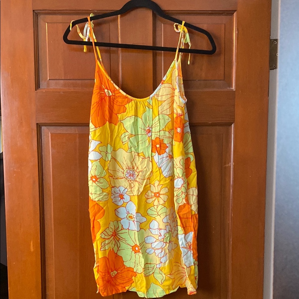 Floral Yellow and Orange Mini Sundress or Swim Coverup